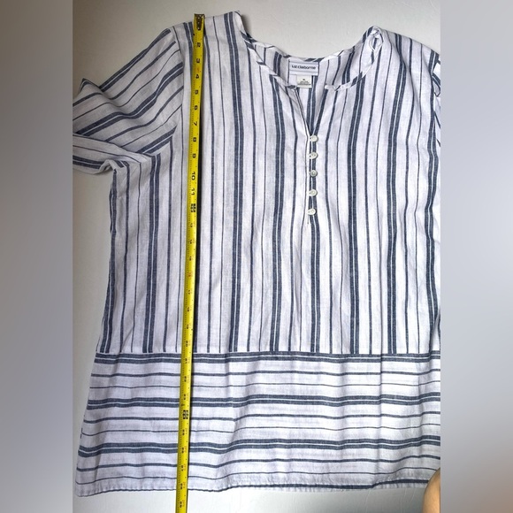 Liz Claiborne Linen Women’s Top Xtra Large Striped Blue and White 3/4 Sleeve - Picture 9 of 10